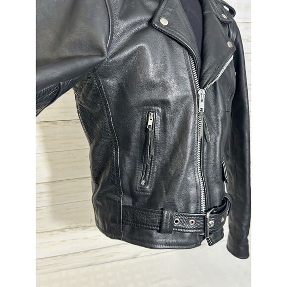 Vtg. WILSONS BLACK LEATHER Motorcycle Jacket SMALL MEN Large Women PUNK Rock 80s - Picture 2 of 16